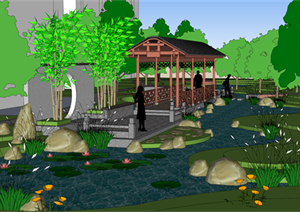 某中式风格庭院景观规划设计SU(草图大师)模型