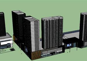 某现代高层综合办公楼建筑设计SU(草图大师)模型