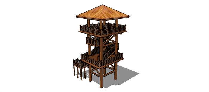 一个古典中式风格观鸟塔楼SU模型