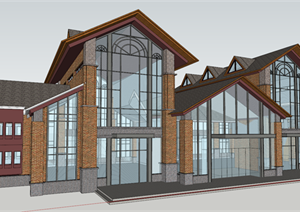 某英式风格售楼部建筑设计方案（包括平立剖CAD和SU(草图大师)模型）
