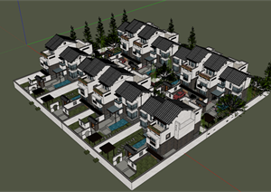 某中式风格别墅区建筑设计SU(草图大师)模型