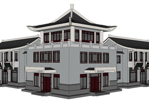 一套古典中式风格商业建筑SU(草图大师)模型