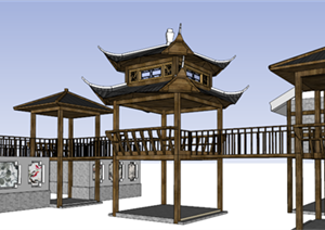 中国古典风格亭子建筑方案SU(草图大师)模型