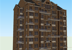 一个英式高层住宅建筑SU(草图大师)设计模型