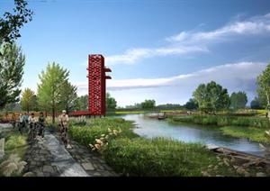 某现代风格滨水公园溪流景观设计效果图PSD格式
