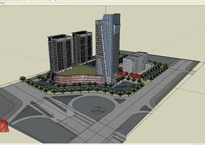 某市现代风格商业综合体建筑设计SU(草图大师)模型（3）