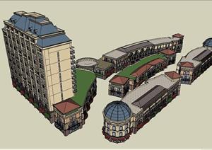 某法式办公楼及欧式商业街建筑设计方案SU(草图大师)模型
