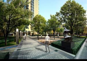 某现代风格居住区活动区域树阵广场景观设计PSD格式
