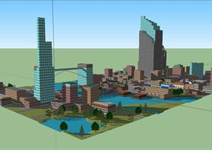 某个现代风格小型城市规划方案设计SU(草图大师)模型