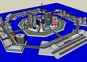 某现代风格滨水城市规划设计SU(草图大师)模型素材