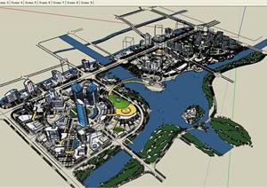 某现代风格滨水城市景观城市规划设计SU(草图大师)模型