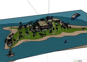某现代风格滨水公园景观设计SU(草图大师)模型