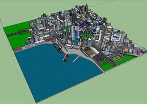 某个现代风格滨水城市规划设计方案SU(草图大师)模型