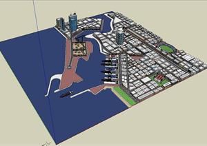 某现代风格城市规划滨水城市方案设计SU(草图大师)模型