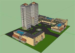 某城市商业综合体建筑规划SU(草图大师)设计模型（3）