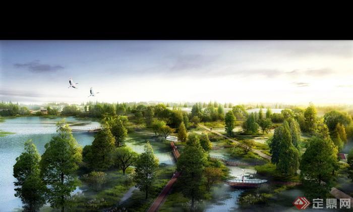 某现代滨水公园景观设计方案效果图1