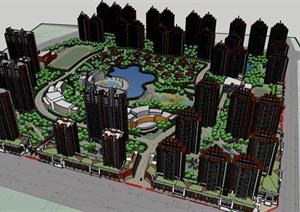 某现代风格大型居住区景观方案设计SU(草图大师)模型