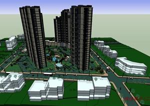 某现代风格住宅小区景观规划设计SU(草图大师)模型素材