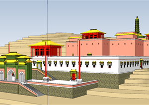 一套古典中式寺庙建筑SU(草图大师)设计模型