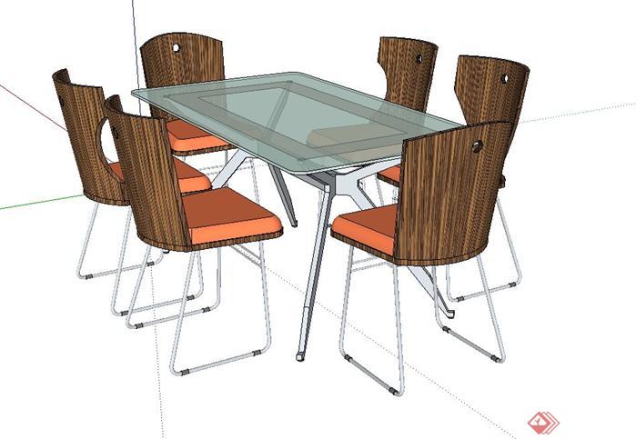 一套餐厅餐桌椅SU模型素材