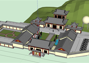 某古典中式风格寺庙建筑设计SU(草图大师)模型