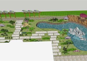 某现代风格水景庭院花园方案设计SU(草图大师)模型