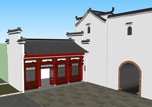 某古典中式书院入口建筑设计方案SU(草图大师)模型