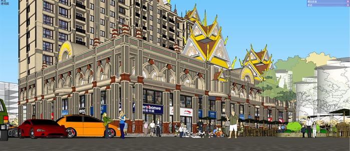 某东南亚风格商业街建筑方案设计SU模型