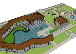 某新中式小区休闲庭院景观设计方案SU(草图大师)模型