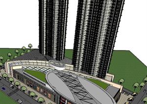 某现代高层住宅及商业广场建筑设计方案SU(草图大师)模型