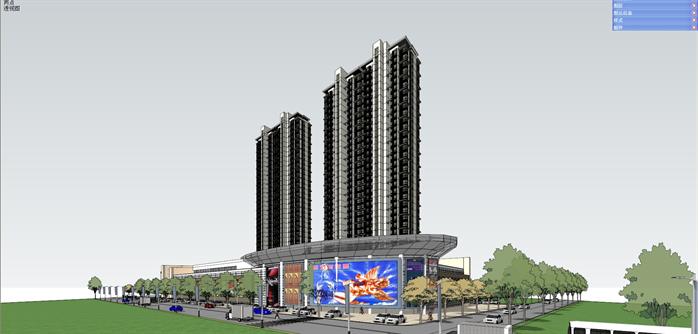 某现代高层住宅及商业广场建筑设计方案SU模型(2)