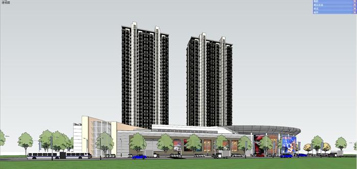 某现代高层住宅及商业广场建筑设计方案SU模型(3)