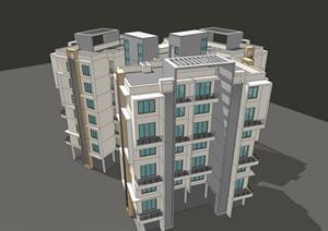 某现代小高层住宅公寓建筑设计方案SU(草图大师)模型