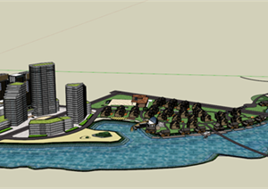 某市滨水建筑规划设计SU(草图大师)模型