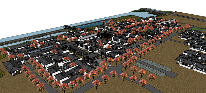 扬州某大型别墅区建筑规划方案设计SU模型