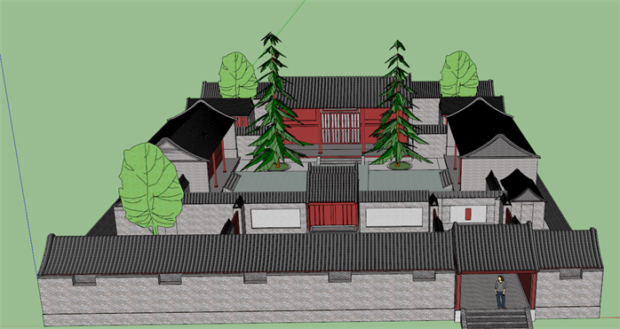 某新中式四合院建筑设计方案su模型(1)