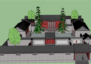 某新中式四合院建筑设计方案SU(草图大师)模型