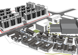 某 新中式住宅楼及商业街建筑设计方案SU(草图大师)模型