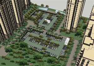 某新古典风格住宅小区景观规划设计SU(草图大师)模型（含停车场设计）