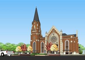 某欧式风格教堂文化展览馆建筑方案设计SU(草图大师)模型
