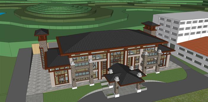 某新中式商务办公会所建筑方案设计SU模型