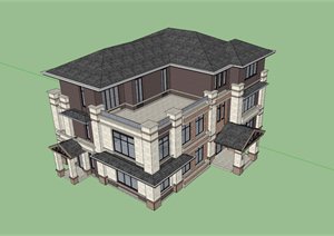 某美式风格别墅建筑方案设计SU(草图大师)模型