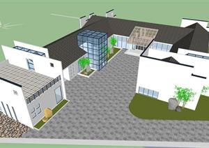 某新中式小型办公会所建筑设计SU(草图大师)模型