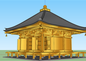 某日式庙宇建筑设计方案SU(草图大师)模型1