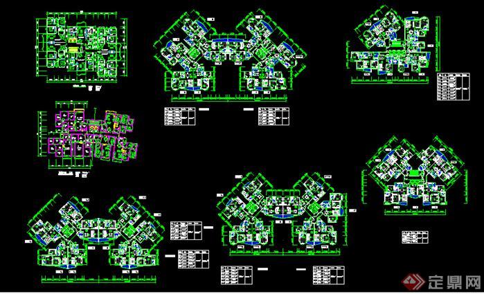 某现代高层住宅建筑设计方案户型图（dwg格式）(2)