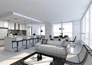 某现代风格室内装饰客厅设计方案3Dmax模型与效果图
