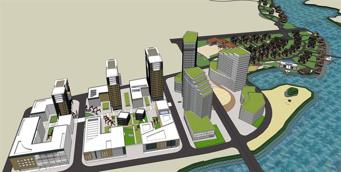 滨海城市某现代小区建筑与景观设计方案SU模型(1)