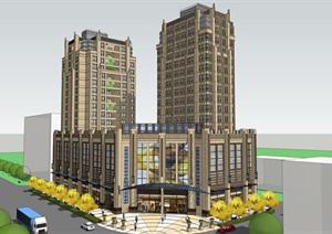 一个新古典风格酒店建筑设计SU(草图大师)方案模型