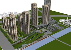 无锡市某高层住宅+商业会所建筑设计SU(草图大师)模型