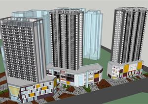 某现代沿街商住综合体大厦建筑设计SU(草图大师)模型